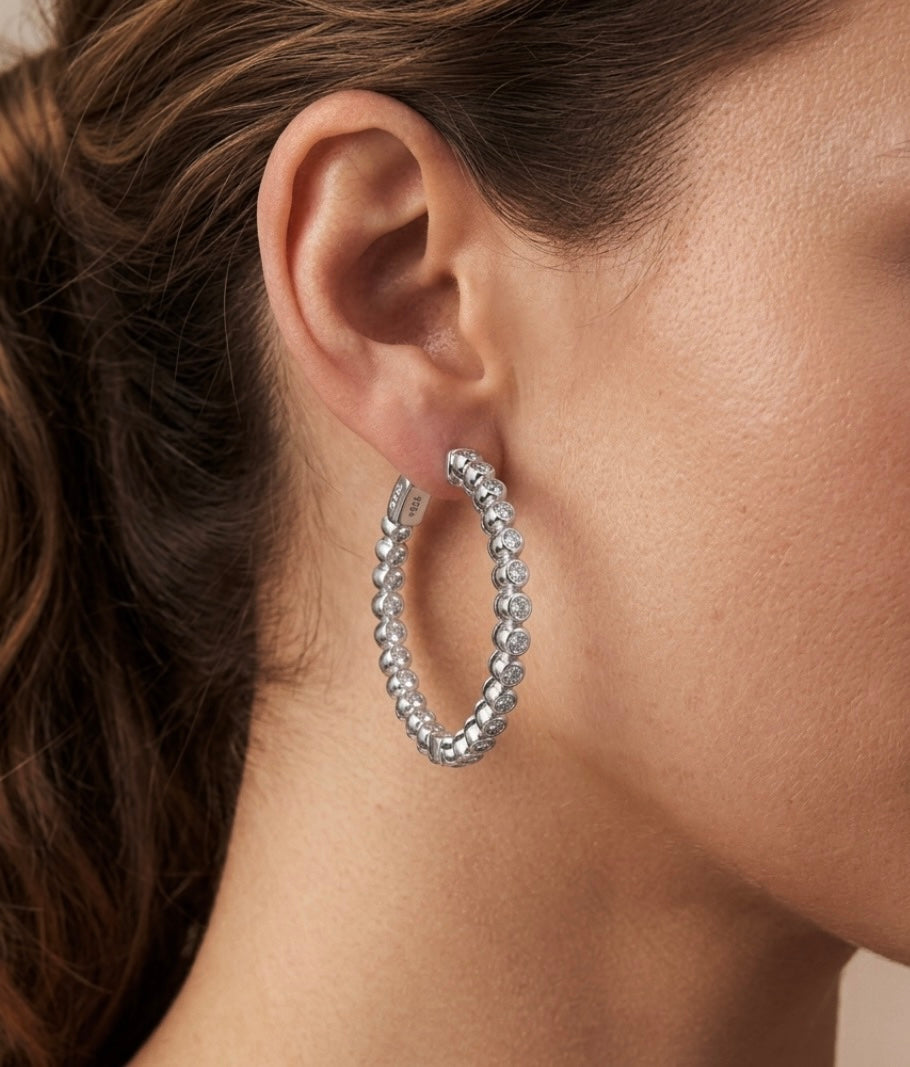 Inside-Out Round Shape 1.20-inch 1.00 ct.Hoop Earrings