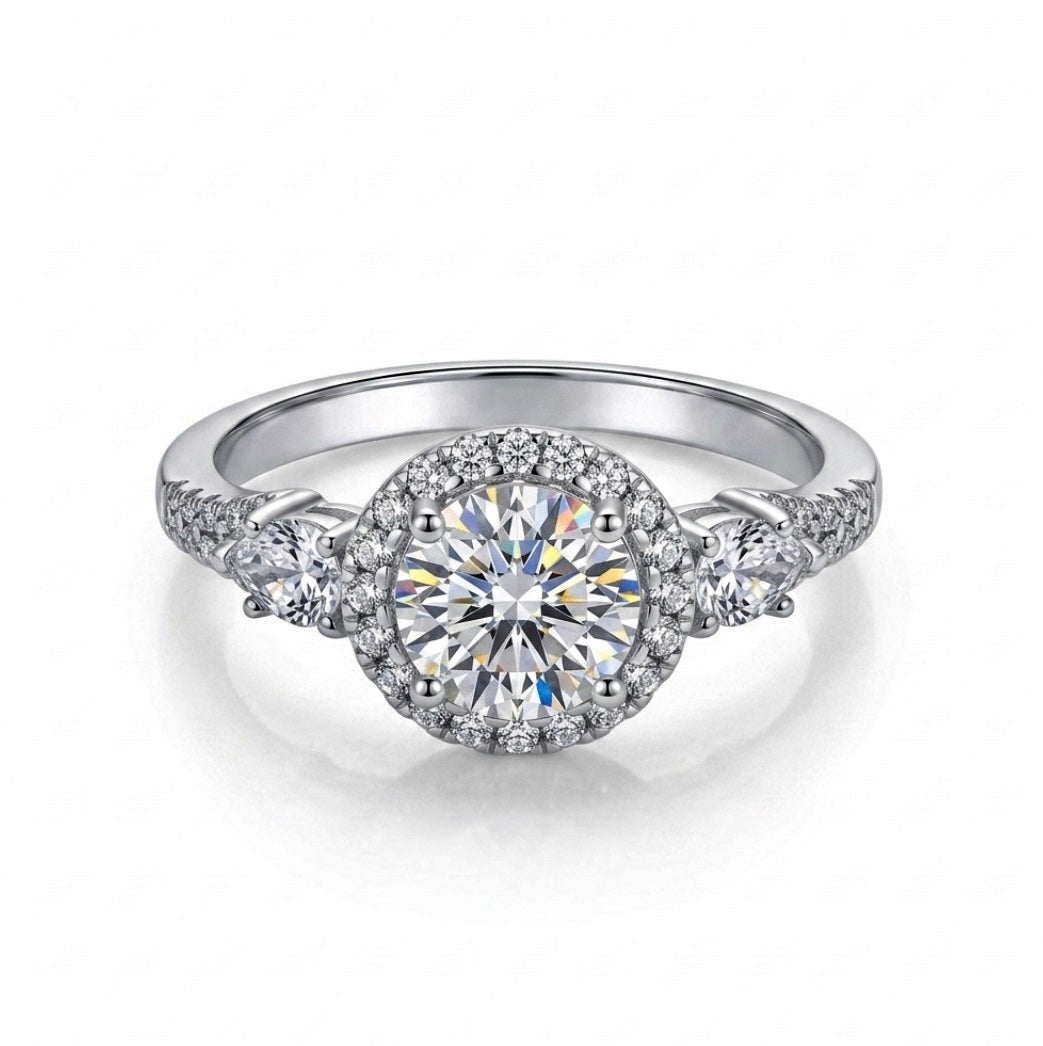 Sterling Silver Round Halo Ring