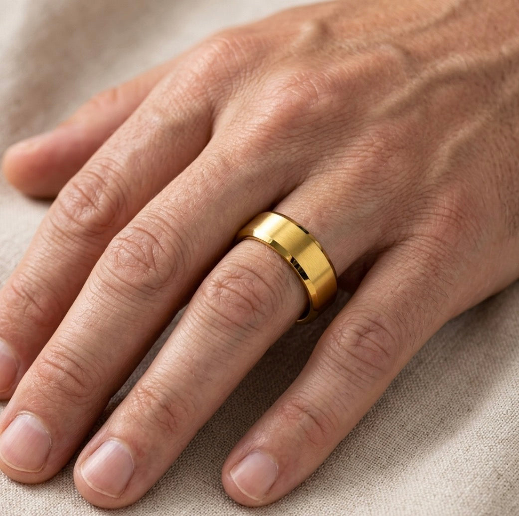 The Midas Vanguard: 8mm Gold-Plated Brushed Tungsten Band