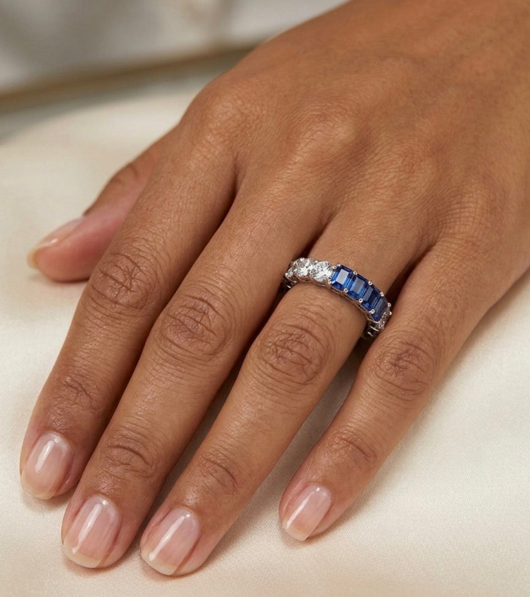 Sterling Silver Two-Tone Sapphire Eternity Ladies Band