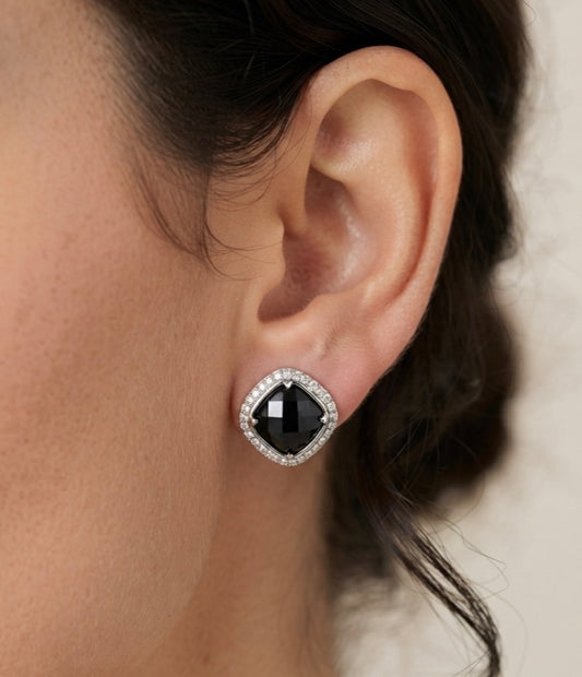Sterling Silver Faux Black Onyx Stud Earrings