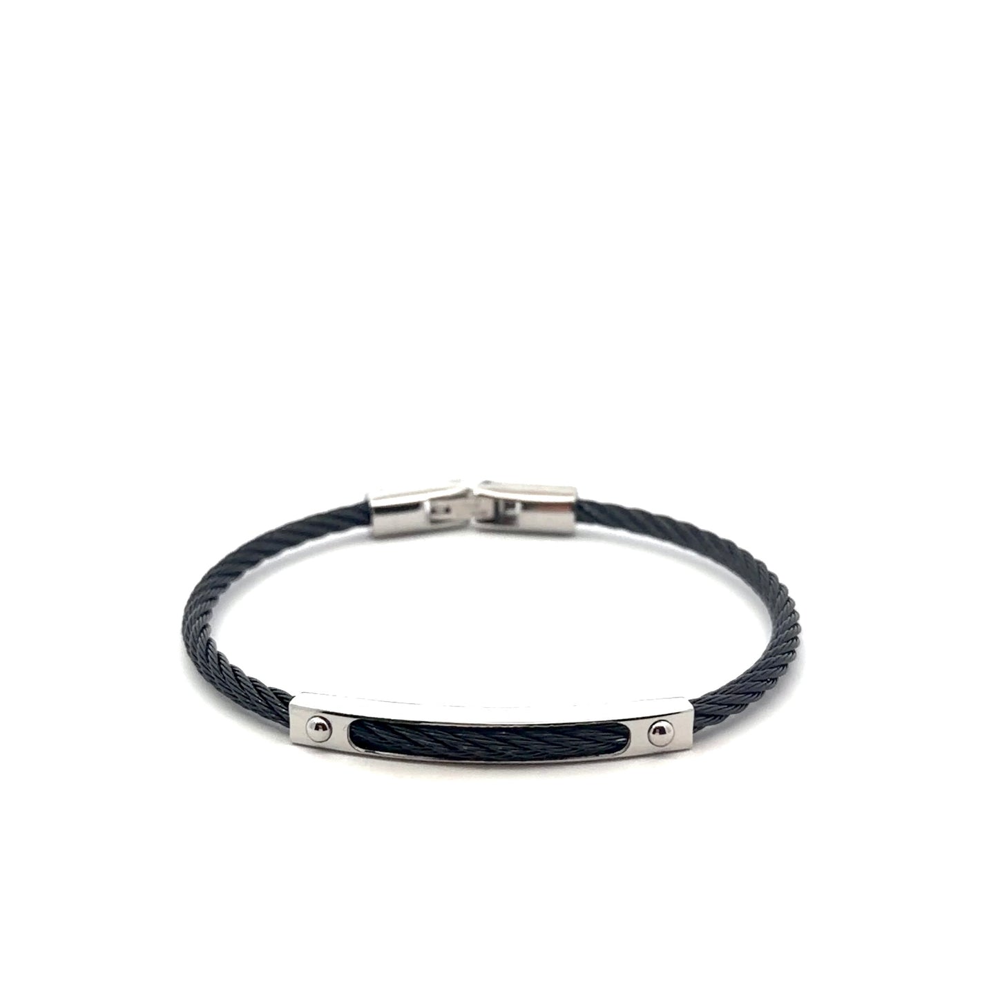 Stainless Steel with Black Cable bangle