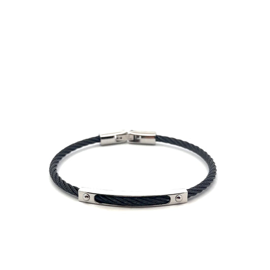 Stainless Steel with Black Cable bangle