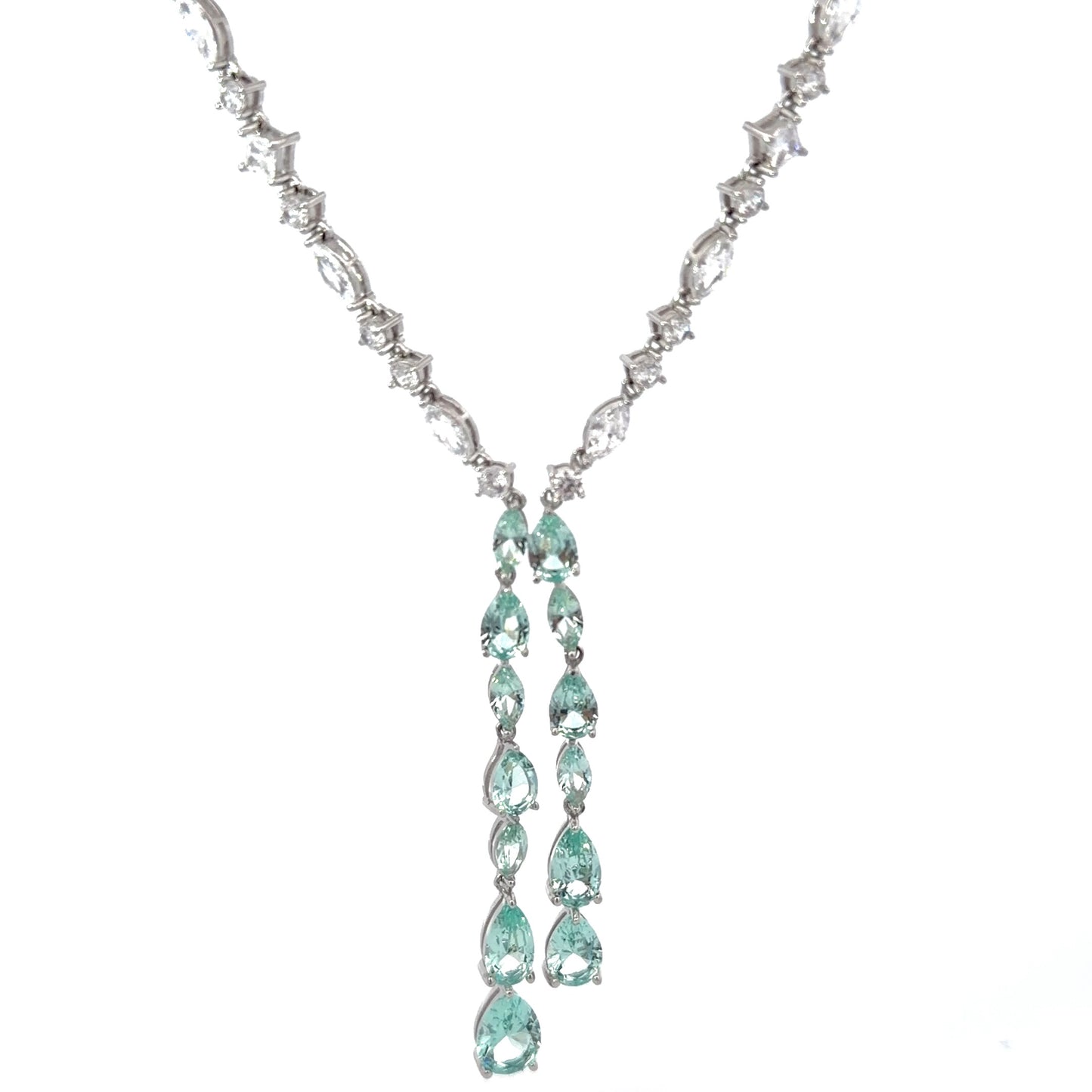 Sterling Silver Lariat Style Cubic Zirconia Necklace
