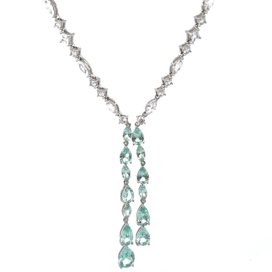 Sterling Silver Lariat Style Cubic Zirconia Necklace