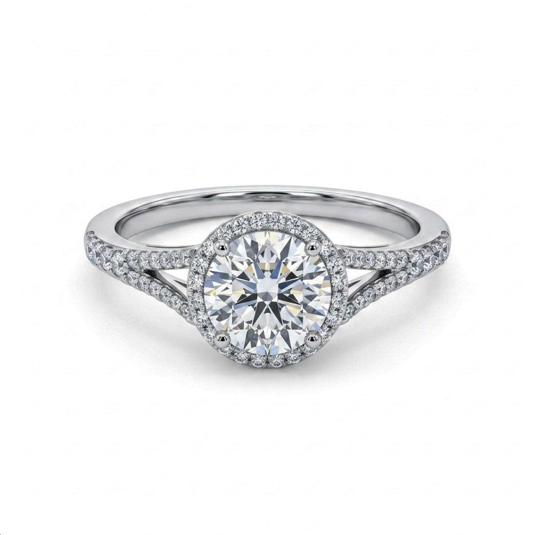 Sterling Silver Brilliant-cut with Halo Ring