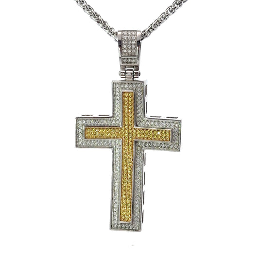 Stainless Steel Thick Pavé Encrusted Cross Pendant