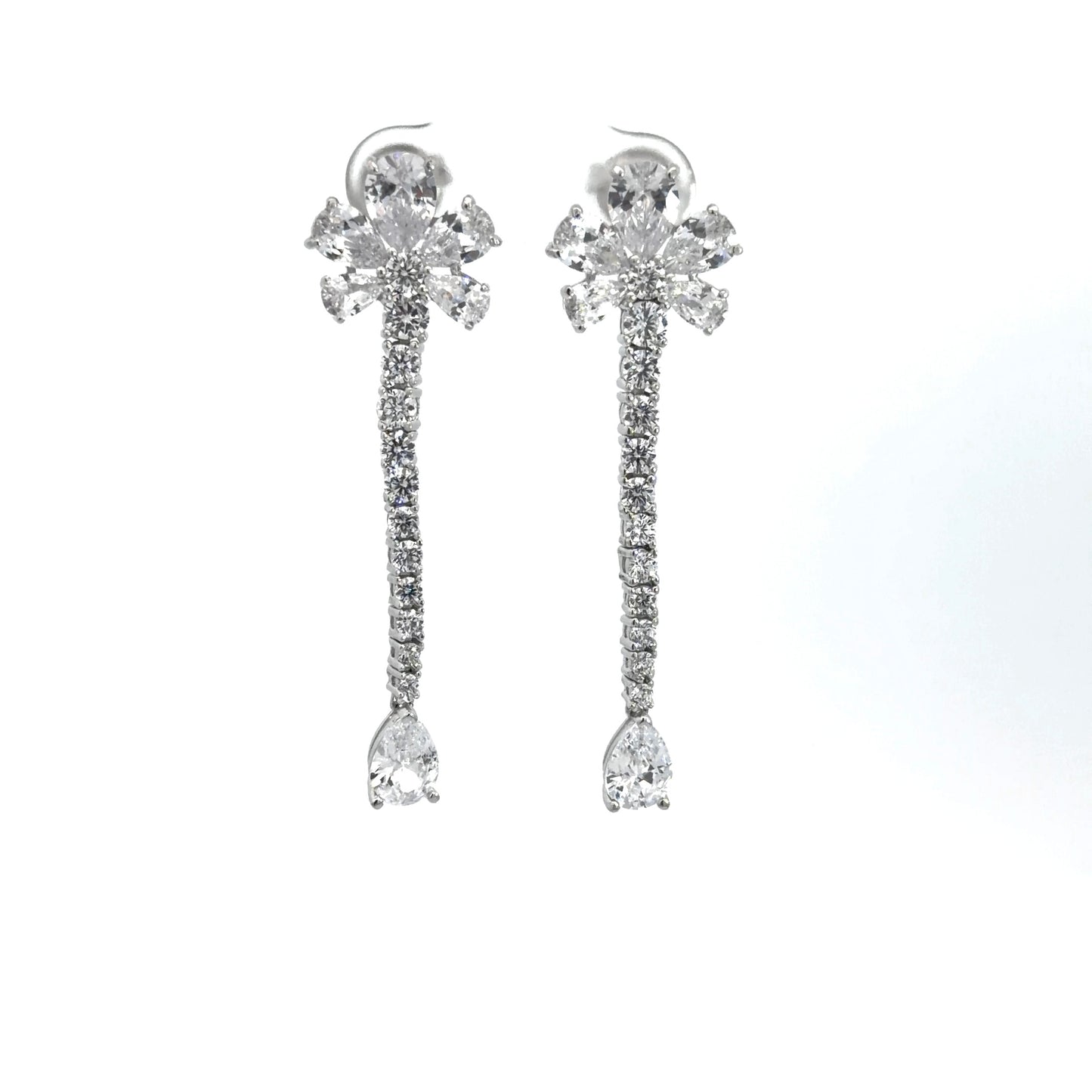 Dangle Floral Design Cubic Zirconia Earrings