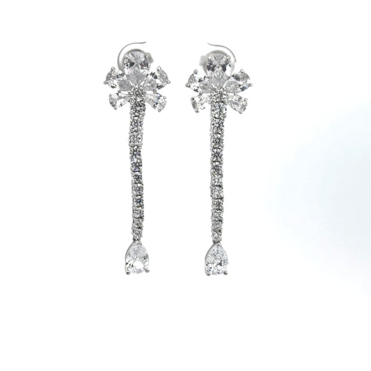 Dangle Floral Design Cubic Zirconia Earrings