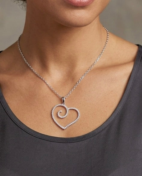 Sterling Silver Cubic Zirconia Open Heart Necklace