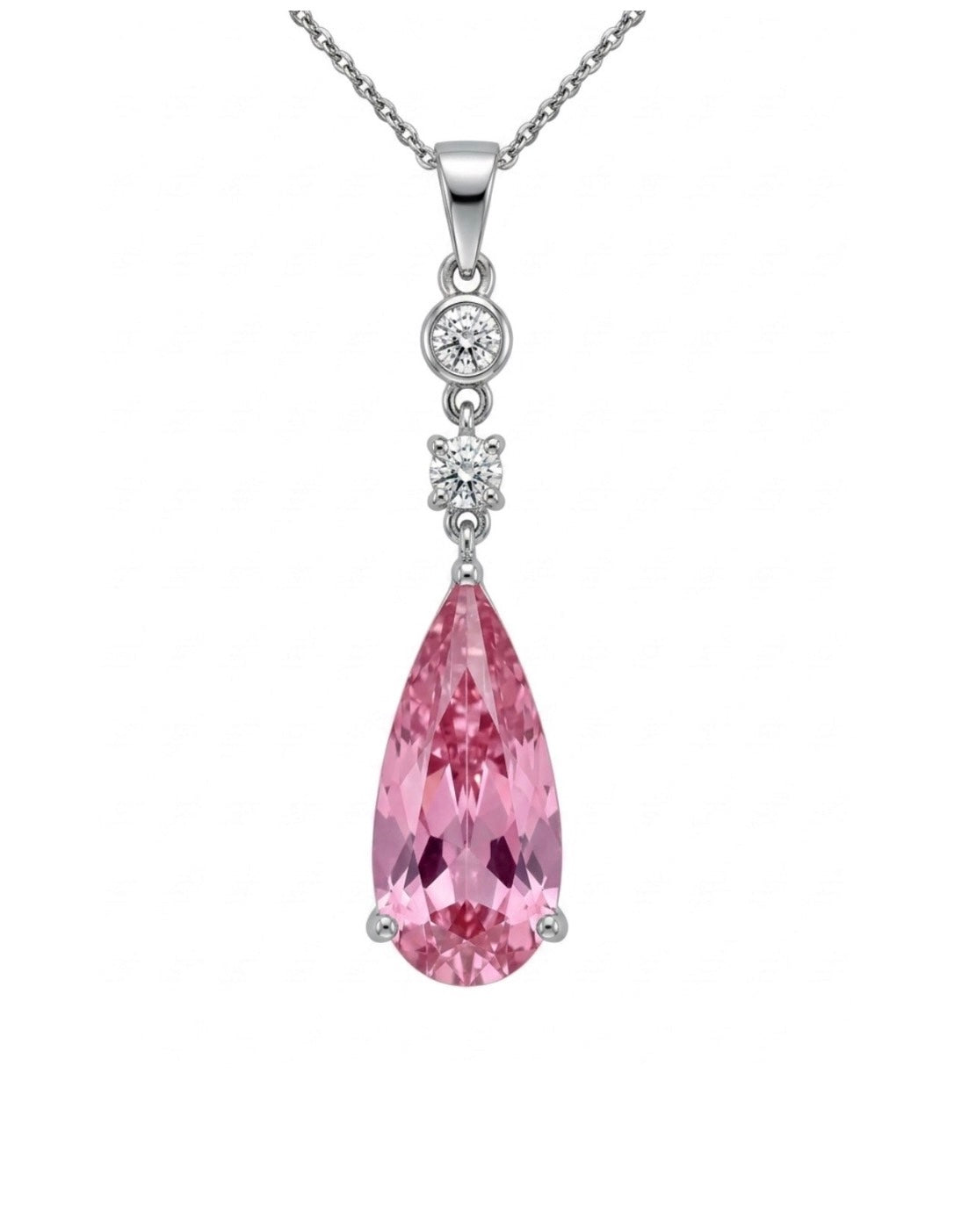 Sterling Silver Pink Cubic Zirconia Teardrop Necklace