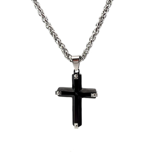 Stainless Steel Black Industrial Cross Pendant