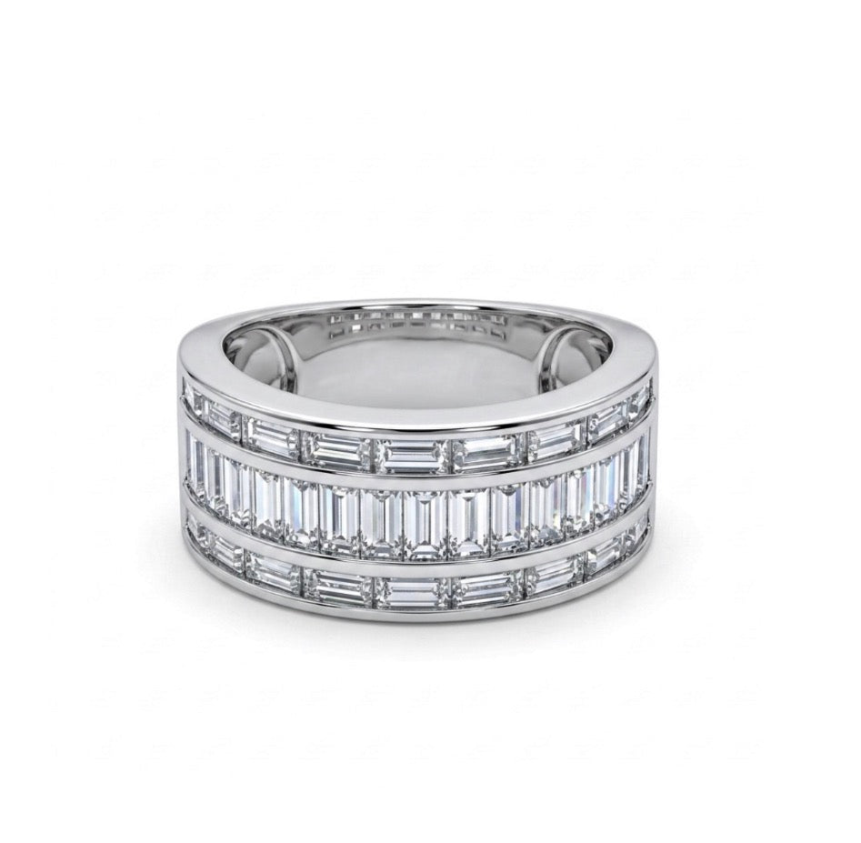 Sterling Silver Baguettes-cut Wide Ladies Band
