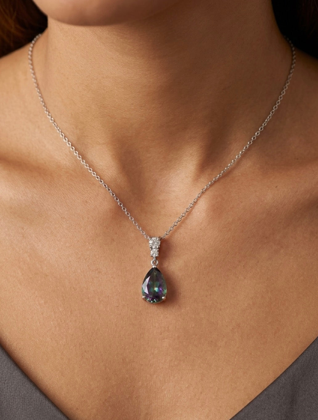 Sterling Silver Teardrop-cut Alexandrite Necklace