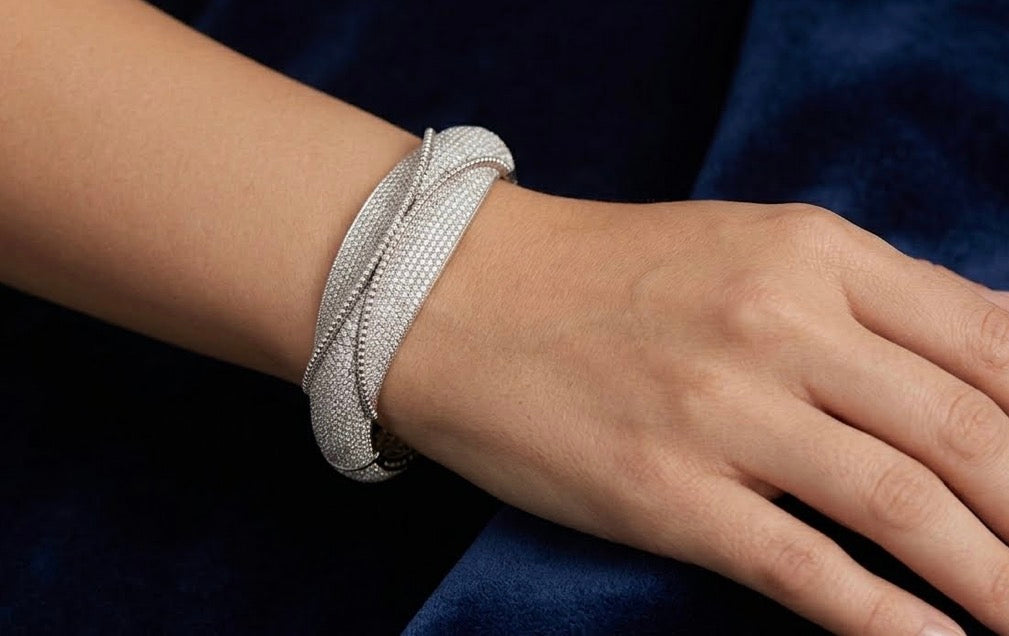 Sterling Silver Shimmering Cubic Zirconia Bangle Bracelet