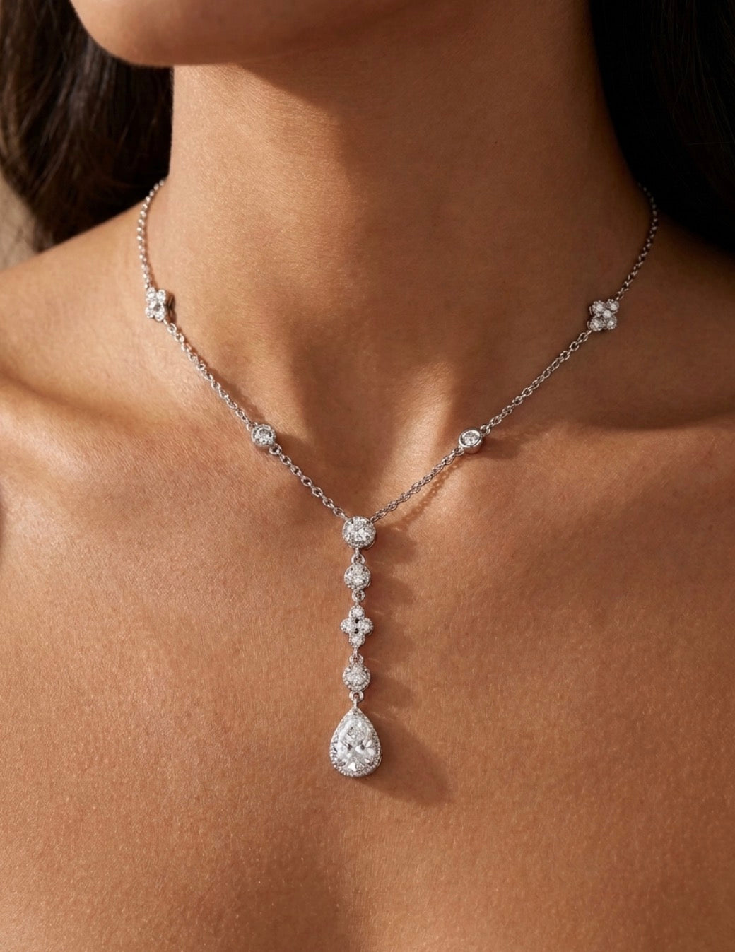 Sterling Silver Milgrain Teardrop Y-Necklace