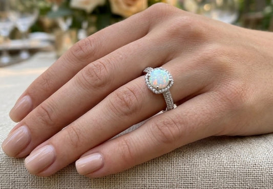 Sterling Silver Round Opal stone Ring