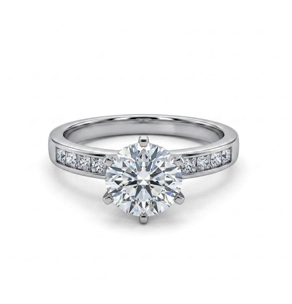 Sterling Silver 6-prongs Brilliant Cut stone Ring