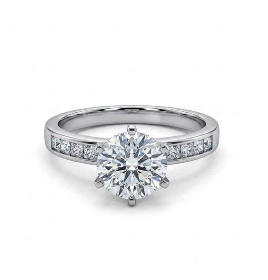 Sterling Silver 6-prongs Brilliant Cut stone Ring