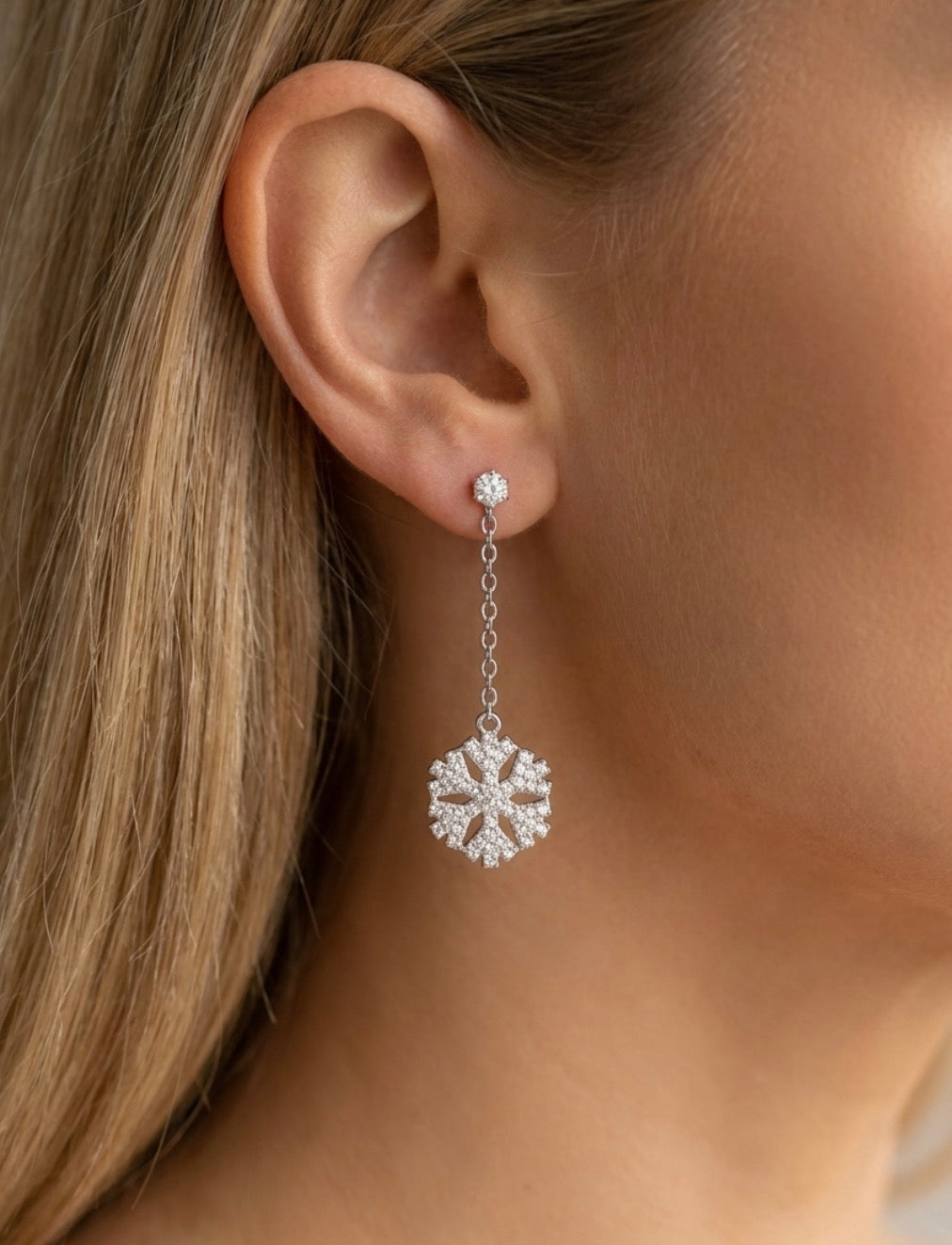 Sterling Silver Cubic Zirconia Snowflake Dangle Earrings