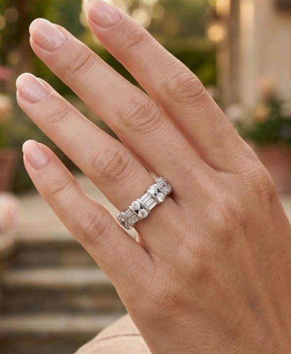 Sterling Silver Muti-cut Stones  Ladies Band
