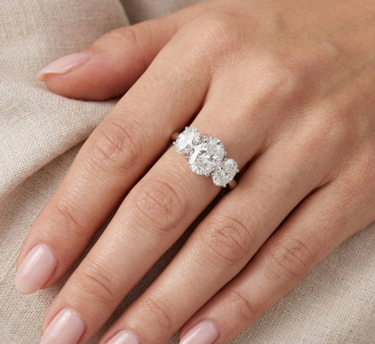 Sterling Silver 3-Stone Oval  Ring