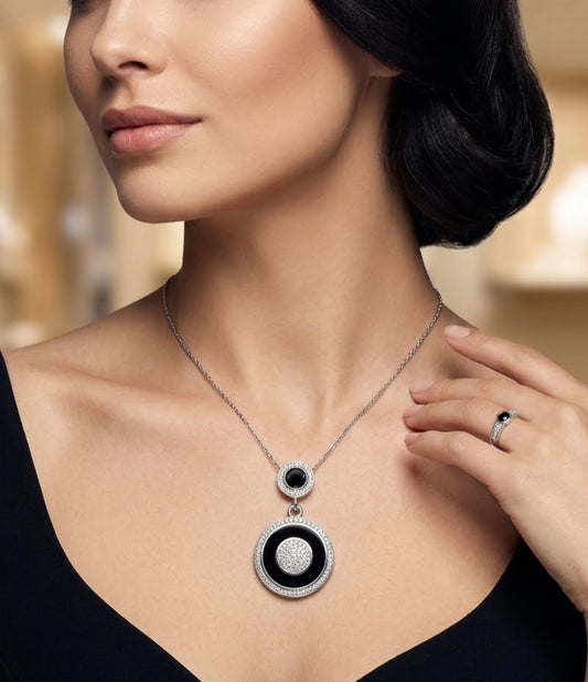 Cubic Zirconia Black Onyx Pendant Necklace