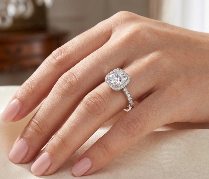 Sterling Silver Cushion Cut Halo Ring