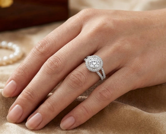 Sterling Silver Cubic Zirconia Pavé Halo Ring
