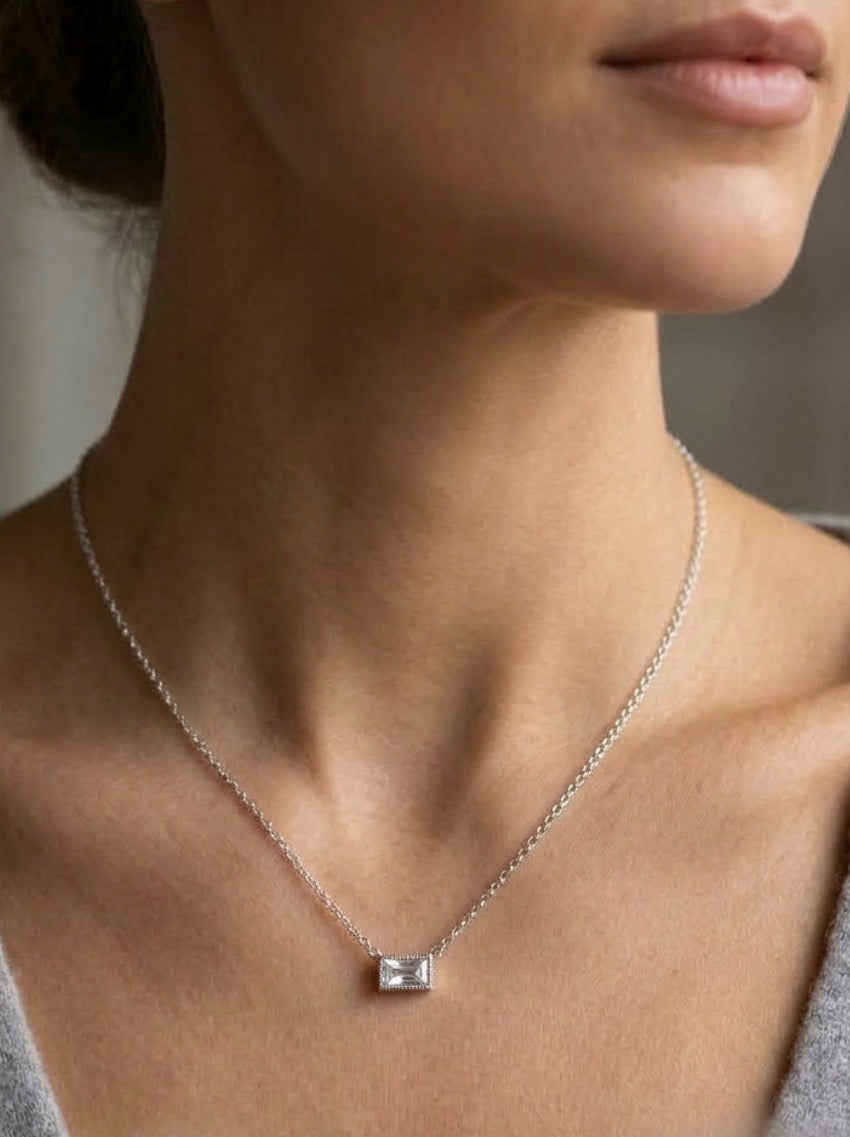 Sterling Silver Emerald Cut Necklace