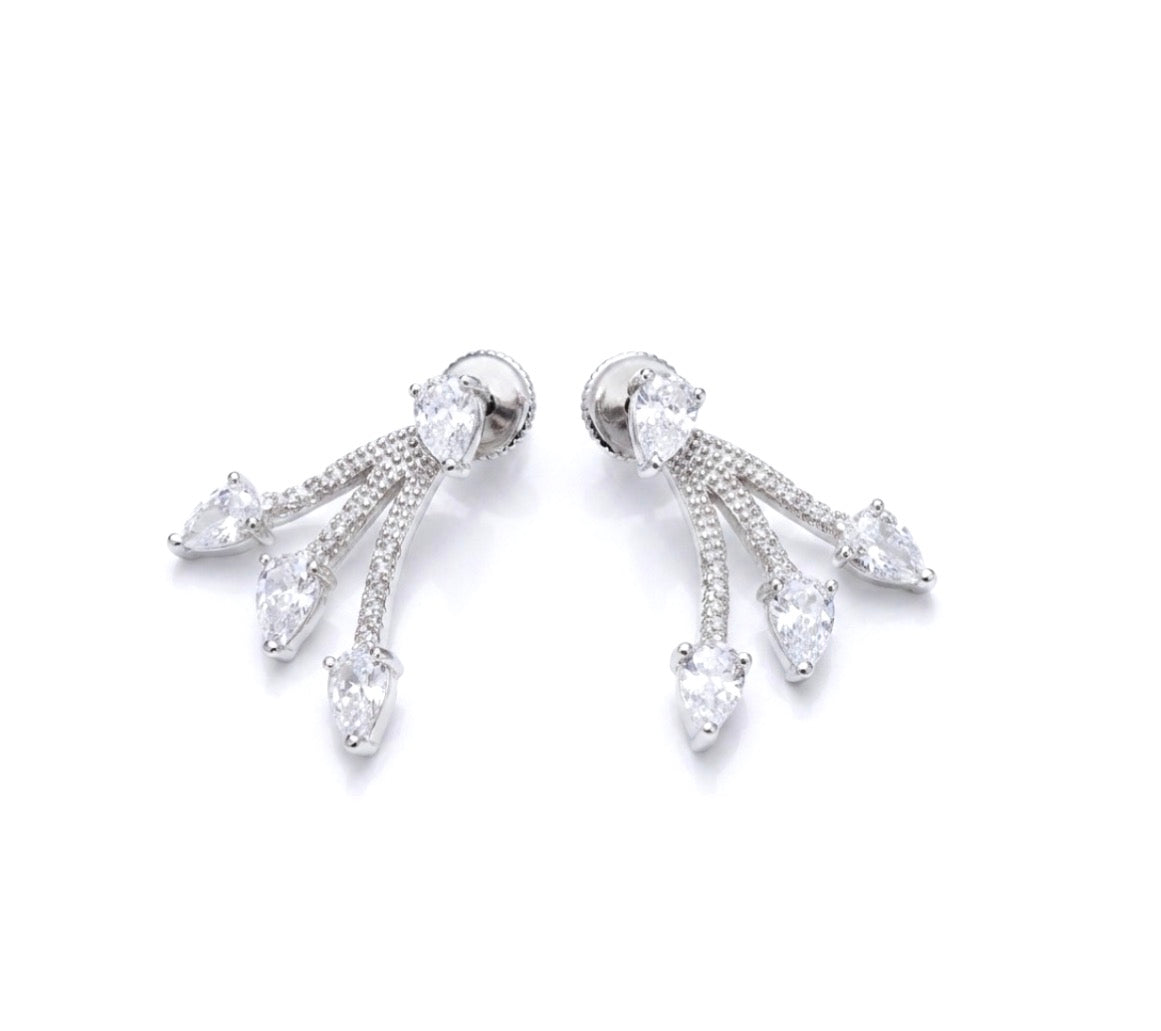 Three- Tier Cubic Zirconia Ear Jacket Earrings