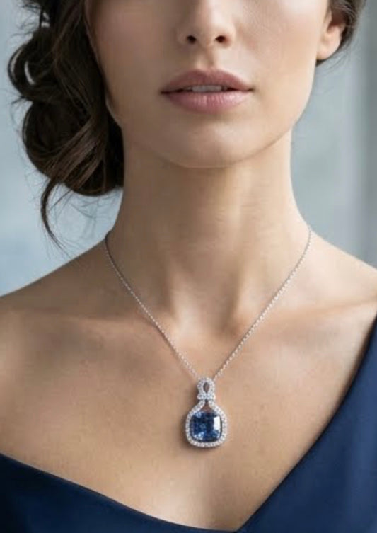 Sterling Silver Tanzanite & White Cubic Zirconia Necklace