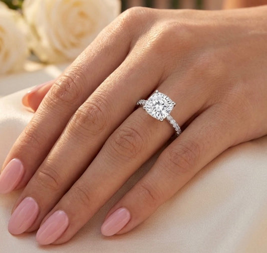 Sterling Silver Cushion cut Cubic Zirconia Ring