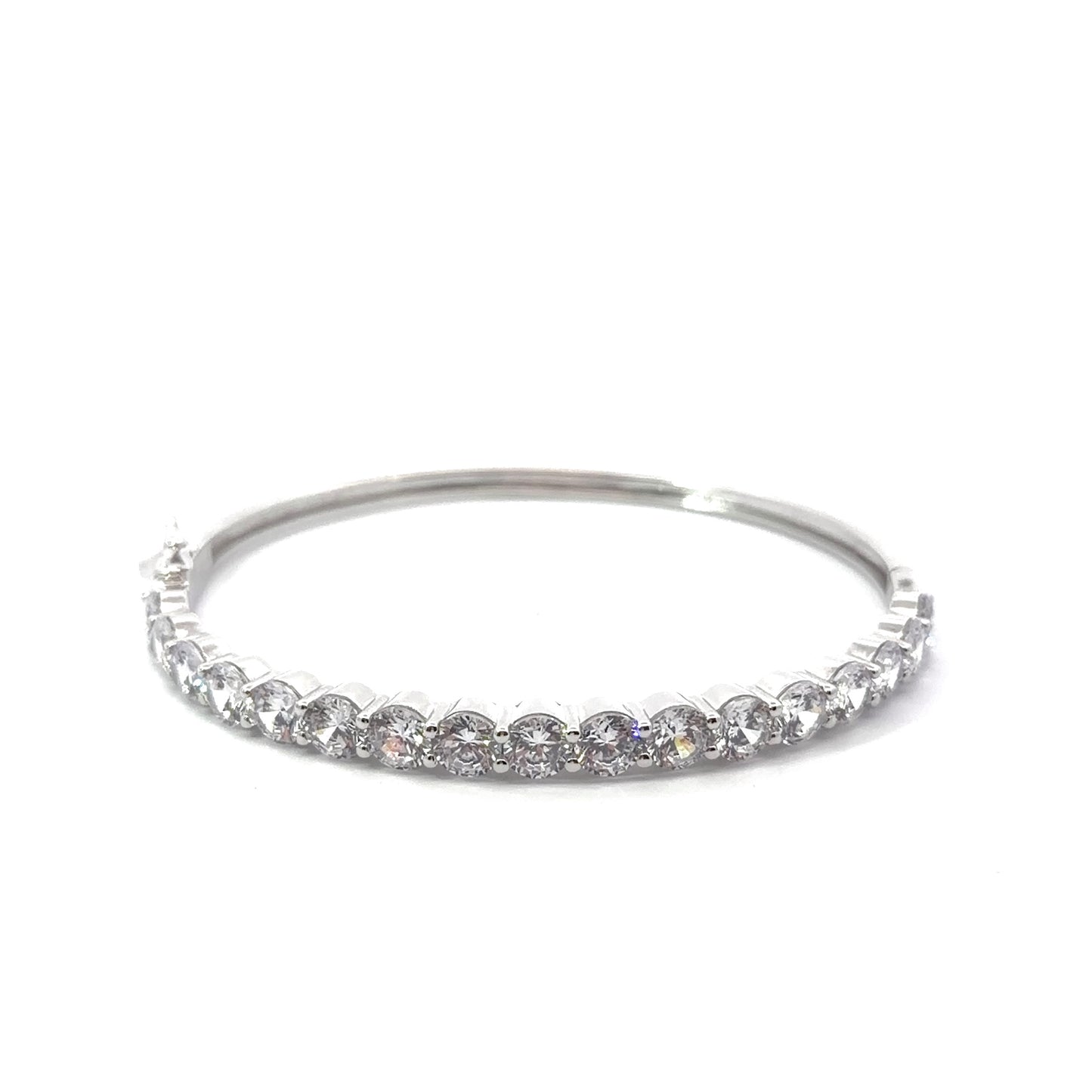 Sterling Silver Round Cubic Zirconia Bangle Bracelet