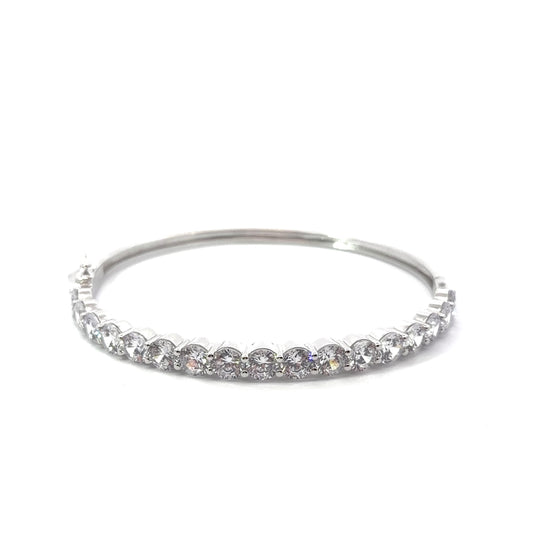 Sterling Silver Round Cubic Zirconia Bangle Bracelet