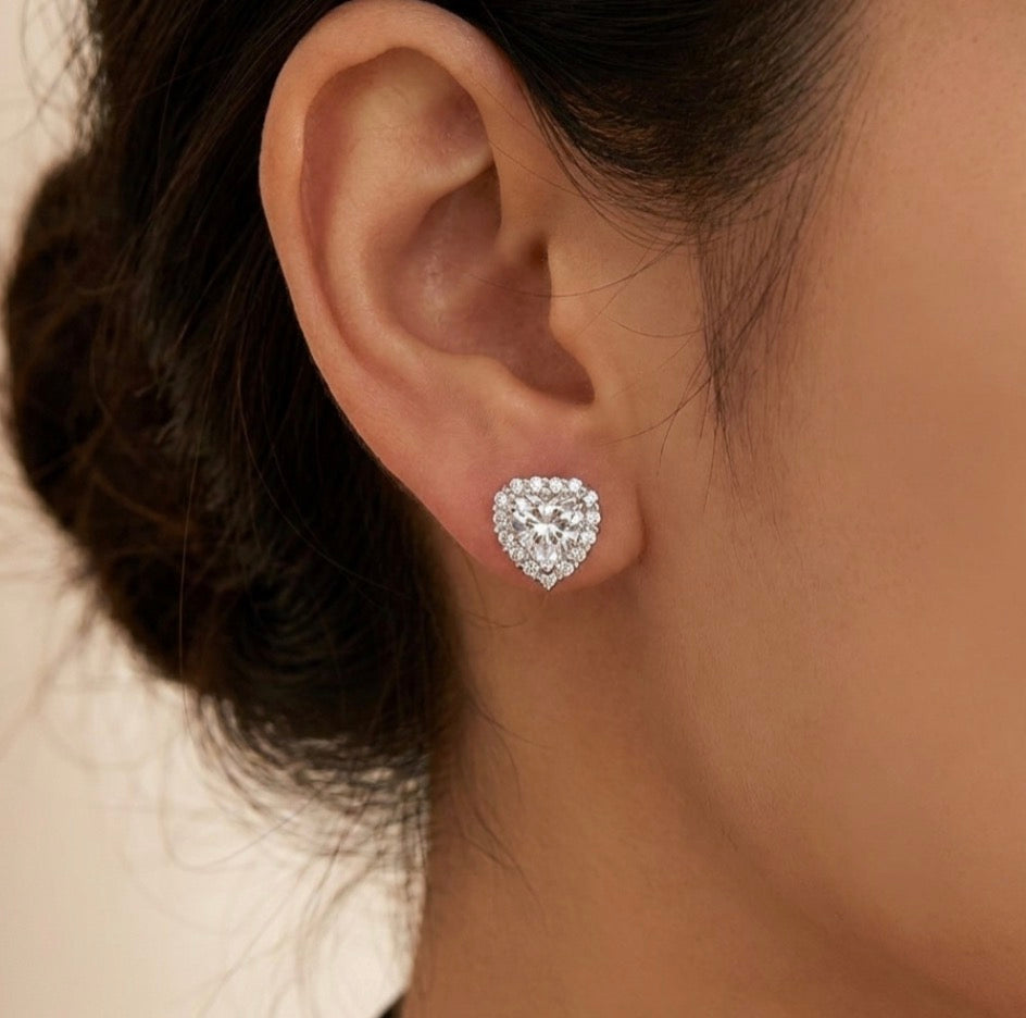 Heart Shaped Cubic Zirconia Stud Earrings