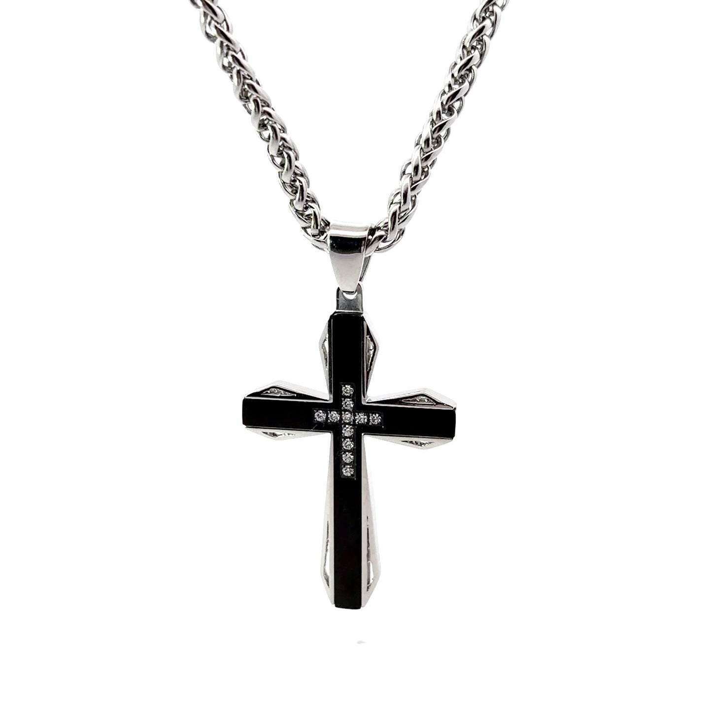 Black Stainless Steel Multi-Layered Cross Pendant