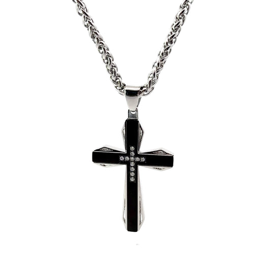 Black Stainless Steel Multi-Layered Cross Pendant