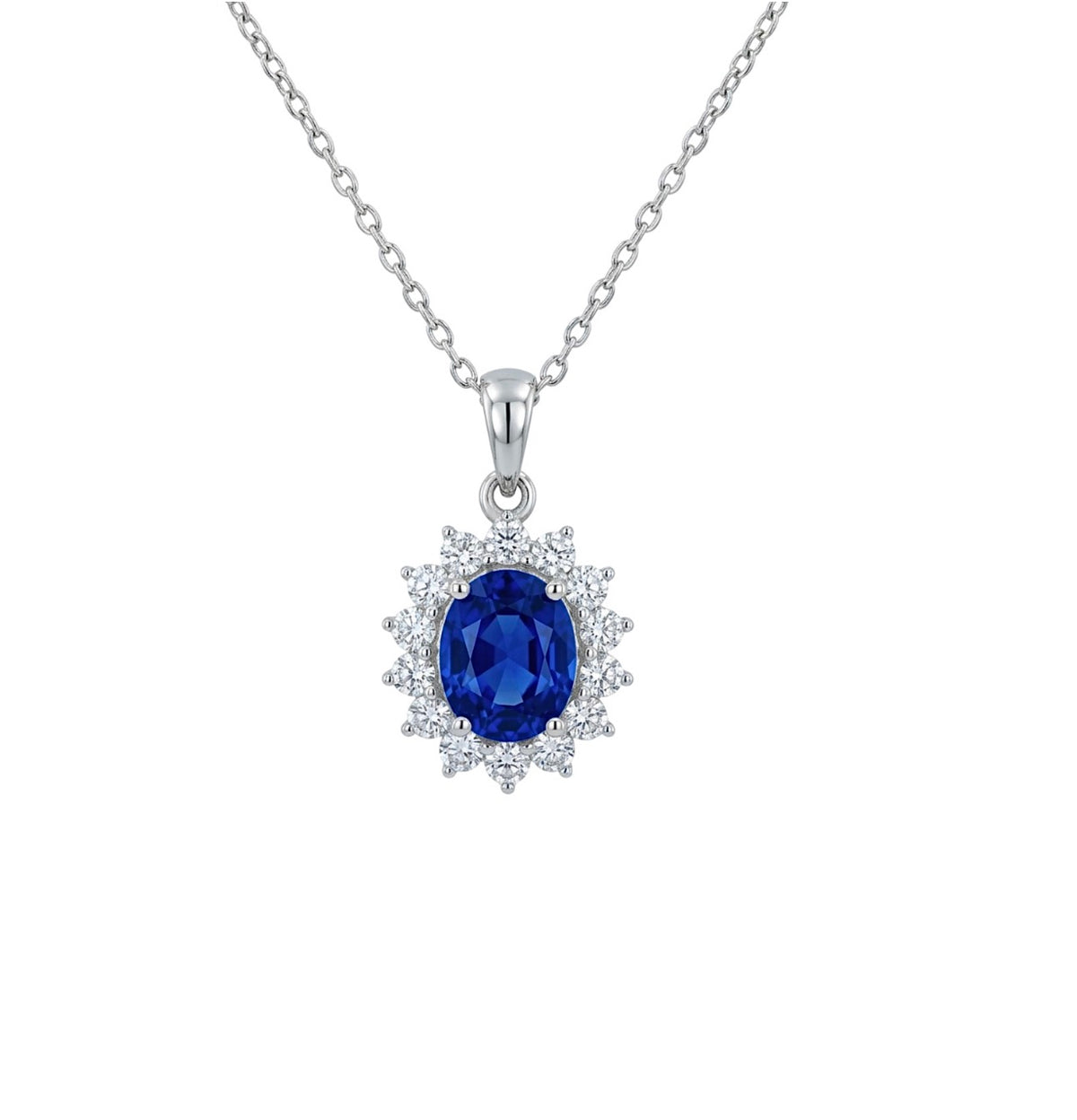 Sterling Silver Sapphire Oval Cut Necklace