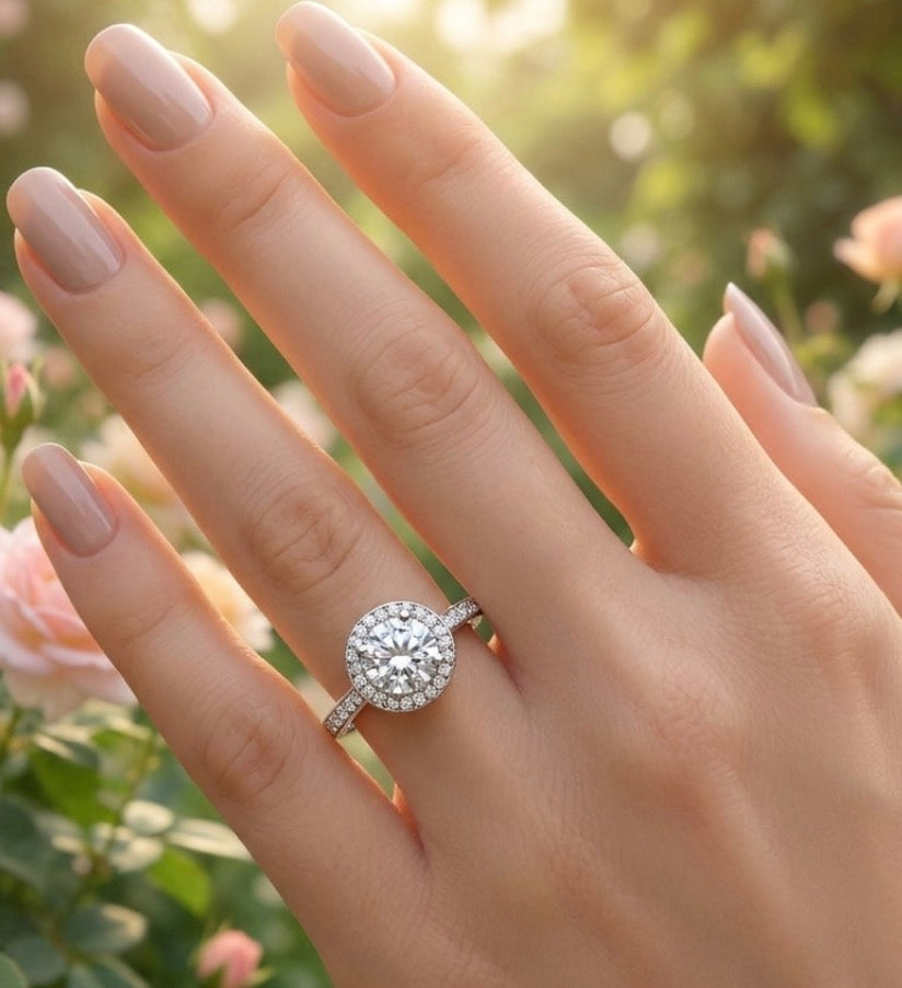Sterling Silver Round-cut Stone  Halo  Ring