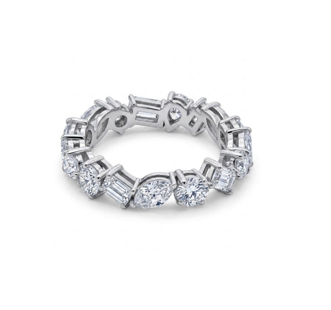 Sterling Silver Multi-cut Stone Eternity Ladies Band