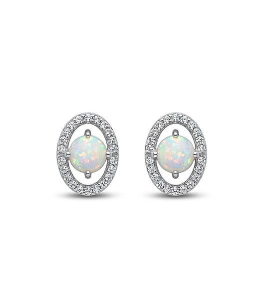 Sterling Silver Oval Halo Opal Earrings