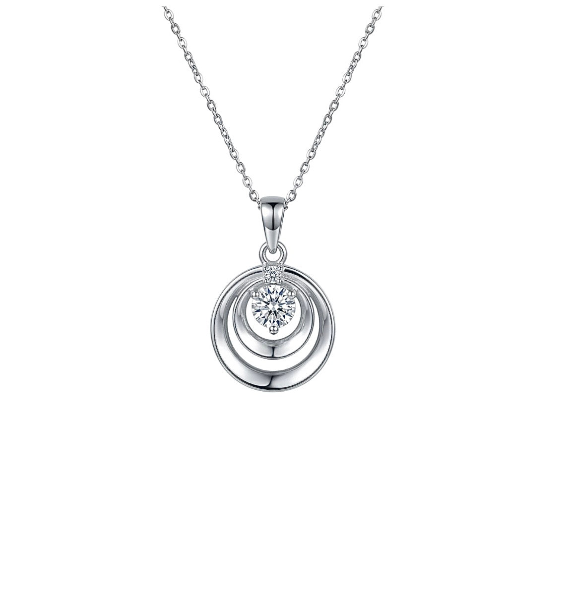 Sterling Silver Triple Ring Cubic Zirconia Necklace