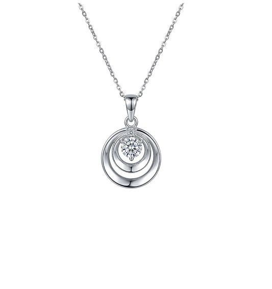 Sterling Silver Triple Ring Cubic Zirconia Necklace
