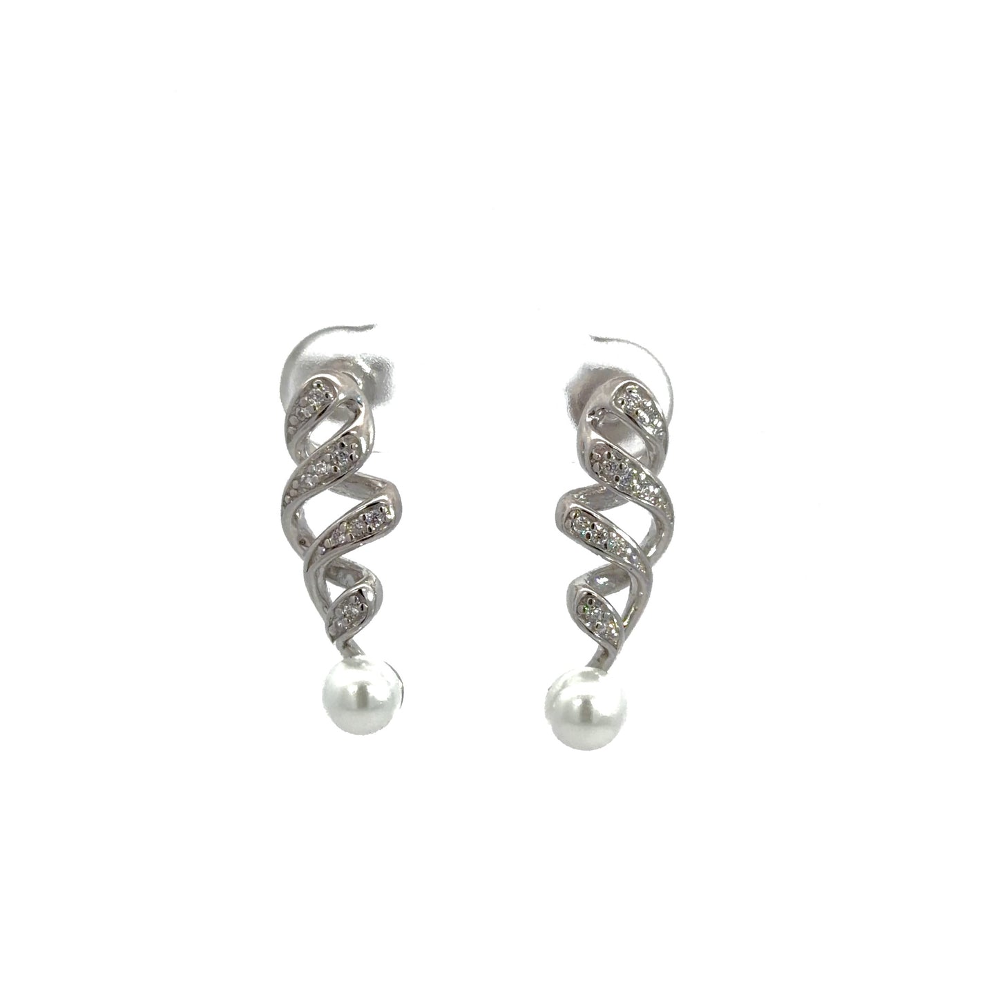 Spiral Drop Cubic Zirconia Pearl Earrings