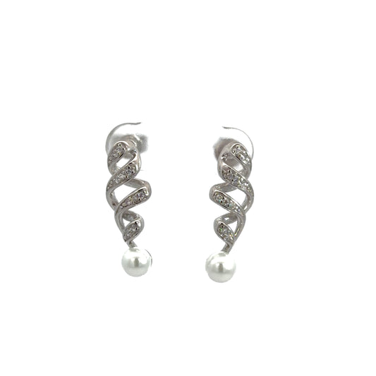 Spiral Drop Cubic Zirconia Pearl Earrings