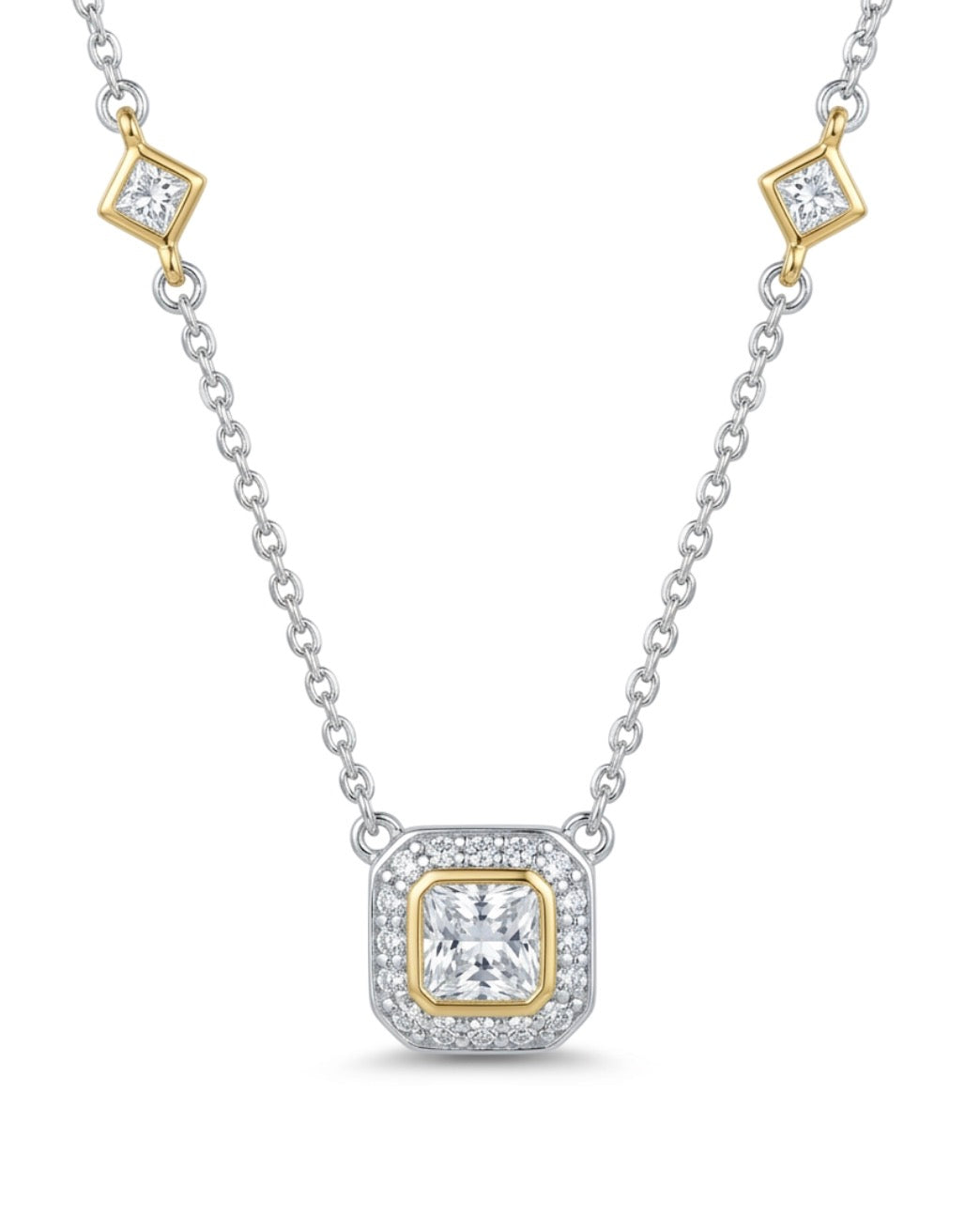 Sterling Silver Two-Tone Square Station Necklace