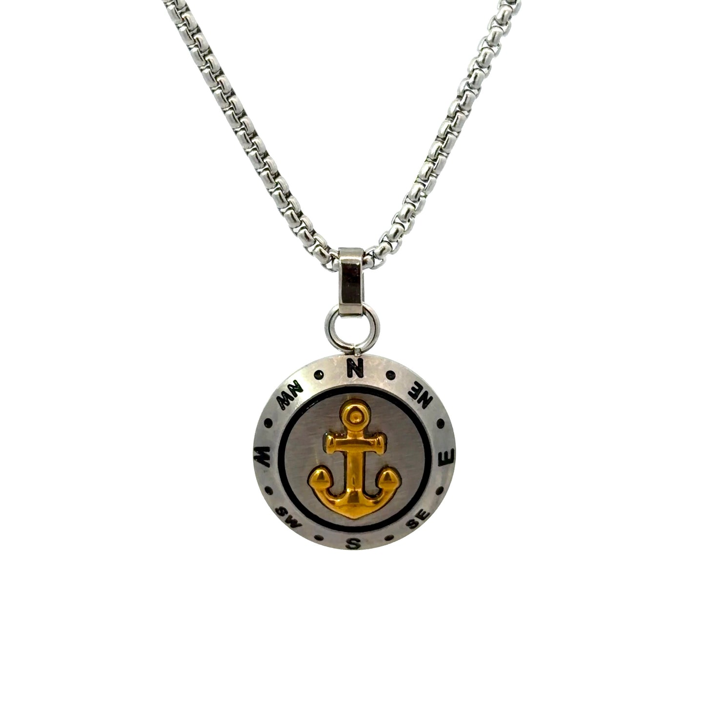 Stainless Steel Anchor & Compass Pendant