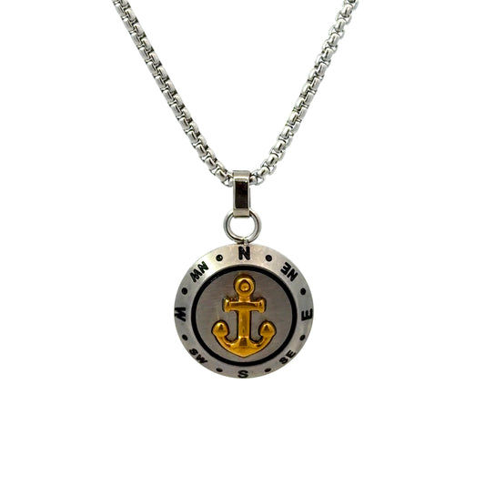 Stainless Steel Anchor & Compass Pendant