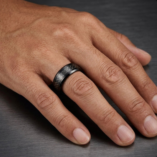 The Apex Stealth: Black Matte Tungsten Band with Carbon Fiber Inlay